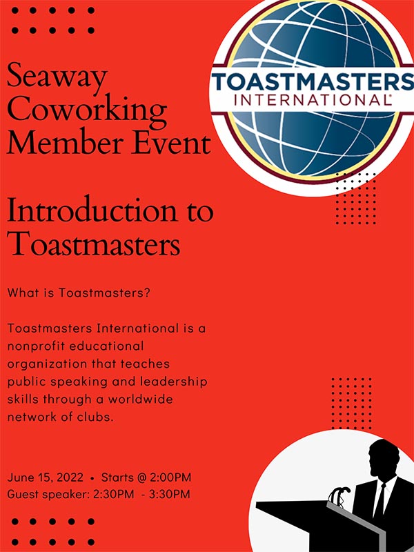 toastmasters seaway coworking flyer